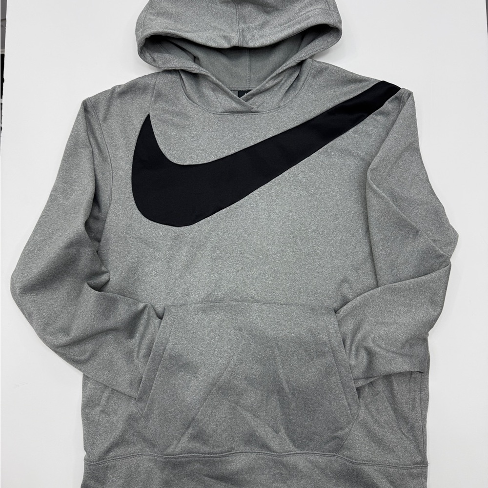 Nike Gray Dri-FIT Pullover Hoodie with Big Black Swoosh